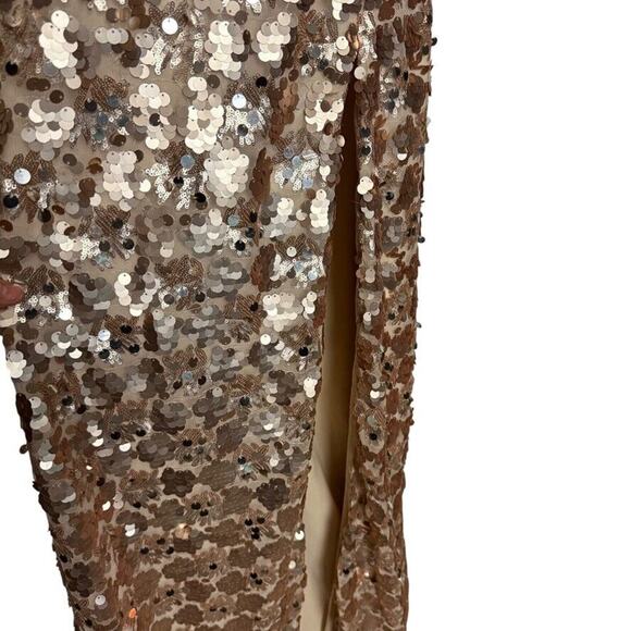 Night Moves Light Gold All Over Sequin Beaded Strapless Formal 6755 Dress Gown 4 - Picture 5 of 16